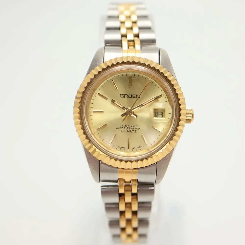 Vintage Gruen Two Tone Presidential 26mm Womens Watch Steel Bracelet New Battery